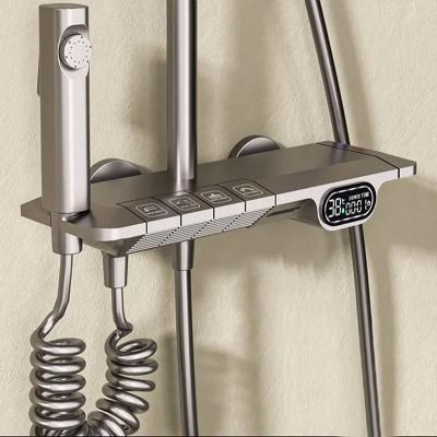 China With High Quality Thermostatic Slide Bar Digital Piano 4 Keys Buttons Design Brass Gun Gray Shower Faucet Set Bathroom for sale