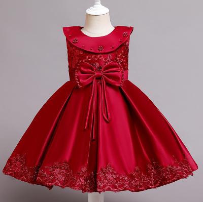 China 2022 Breathable Children's Princess Dress Bow Satin Fabric Dress Stain Baby Dress Age for sale