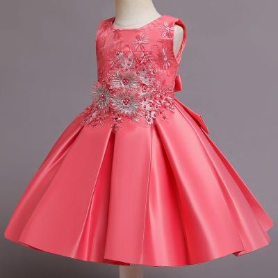China Breathable new 2022 European and American girls dress satin fabric nail pearl pearl birthday children dress full child one year of life dress for sale