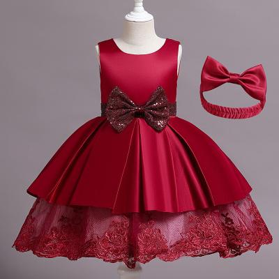 China Breathable new children dress net age satin yarn sleeveless bow fabric bitter fleabane skirt dress dress bitter fleabane for sale