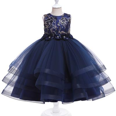 China Breathable Europe and the United States girls dress layers of fleabane bitter skirt embroidered gauze sleeveless dress layers for sale