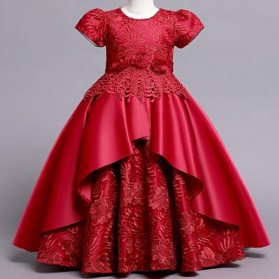 China Breathable new Europe and the United States girls dress foreign trade big children's princess long dress satin fabric embroidery for sale