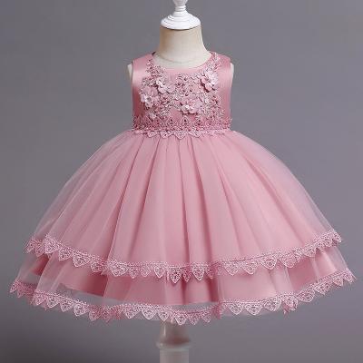 China Children's breathable bitter fleabane dress bitter beads lace up border flower princess dress birthday dress for sale