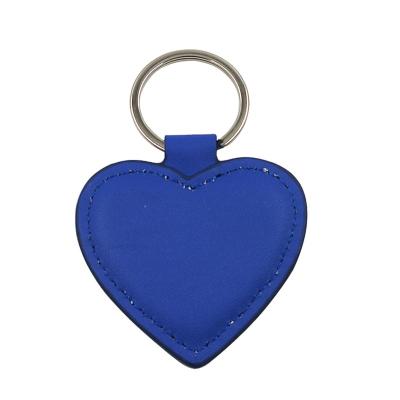 China luxury custom blue heart shape leather charm 3d ring key chain leather key chain custom size for sale