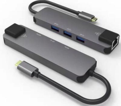 China USB3.0 5Gbps Space Gray High Speed USB Type C Hub 4 in 1 USB C Laptop Dock with Gigabit Ethernet 3 USB 3.0 for sale