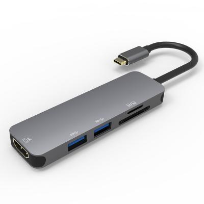 China USB3.0 5Gbps High Speed 5 Ports Multimedia 4K USB C Hub 5 IN 1 USB Type C Hub with SD TF Card Reader for Mac and Type C Laptop Windows for sale