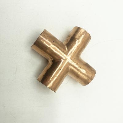 China TP2/C11200 22x1mm End Feed Equal Cross 4 Way Copper Tubing Pipe Fitting For Gas Water Oil for sale