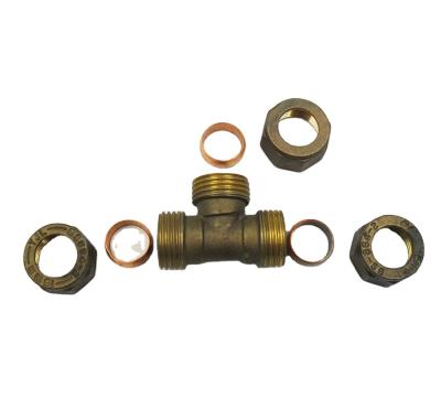 China Brass Tee Equal Compression Fittings For Pipe Size 22mm Equal for sale