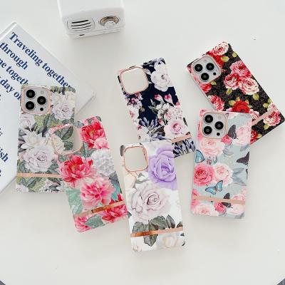 China Shockproof Gold Printed IMD Flower Case Phone Cover For iPhone 12 12 Promax, For iPhone 13 Fancy Cell Phone Case for sale