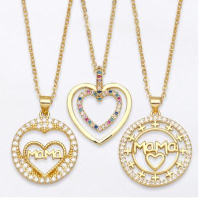 China Hot Sale CLASSIC Europe and America Amazon Love Mom Colored Diamond Zircon Necklace Female Mother's Day Necklace Gift for sale
