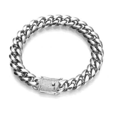 China Best Selling Hiphop Miami Cuban Cuban Stainless Steel Micro Inlay Zircon Bracelet Diamond King 12mm Chain for sale