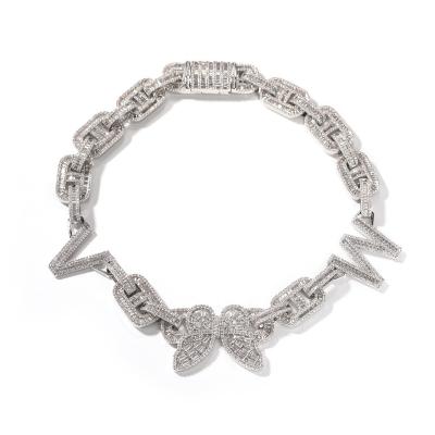 China 2022 New Hip Hop Fast Delivery Zirconium DIY Necklace Personality Trend Square Chain Butterfly Letter for sale