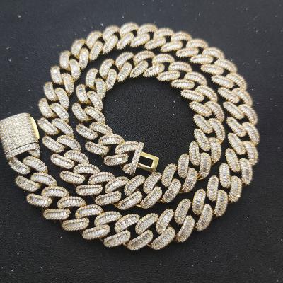 China New 15mm Hip Hop Delivery Cuban Chains Flip Buckle Mixed Zircon Cuban Chain Necklace 24K Gold Fast Delivery for sale
