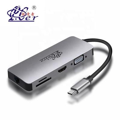 China High Speed Projector 4k HD Resolution Type-C to HDMI Multipot Adapter Type-C 8 in 1 Adapter Hub Support TF SD Card Reading up to 5gps for sale