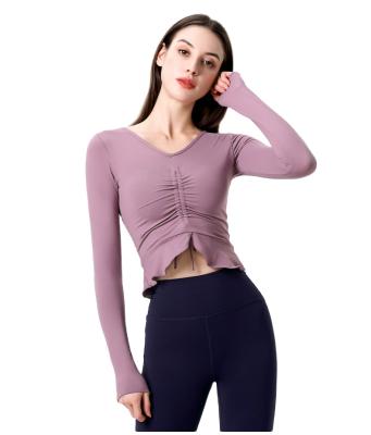 China LCFC OEM Breathable Long Sleeve Cropped Padded Women's Yoga Top Yoga Top For Women Drawstring Yoga Top for sale