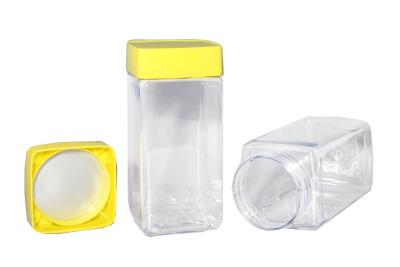 China Tarros plásticos transparentes del ANIMAL DOMÉSTICO claro de la categoría alimenticia con las tapas coloridas del tornillo en venta