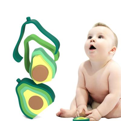 China Baby Building Play With Avocado Shape Montessori Toys Silicone Stacking Blocks for sale