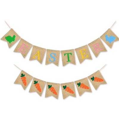China Home Favors Eco-Friendly and Stocked Burlap Easter Party Decor Banners Happy Easter Decorations Bunny Pattern Bunting Garland Easter for sale