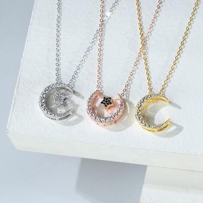 China Star and Crescent Moon Clavicle Chain Necklace TRENDY Isunni Jewelry Sterling Silver 925 for sale