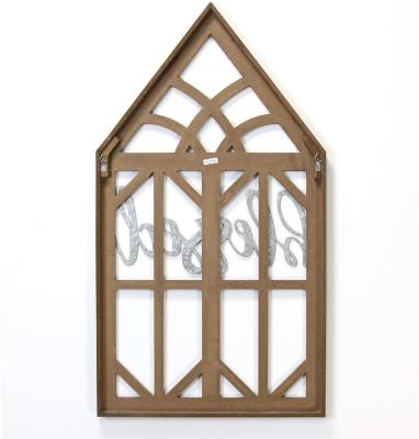 China Home Blessed Europe Wall Decor Laser Cut Wooden Window Frame Wood Sign for sale