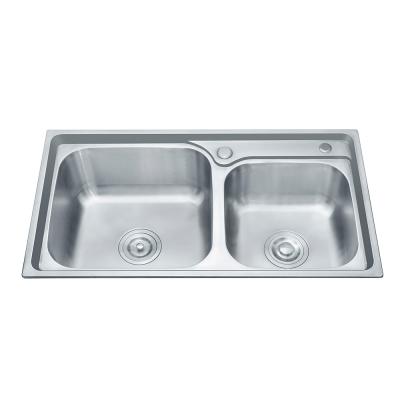 China Without Faucet Heavy Duty Wholesale Deep Draw Sink Double Bowl Stamping Kitchen Sink For Farmhouse Kitchen for sale