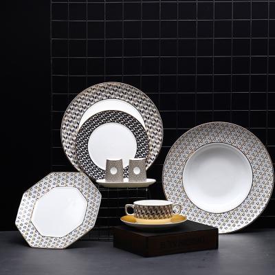 China Viable wholesale fine gold tableware ceramic porcelain tableware marble dinner set wedding dinner plate pattern dinner set for sale