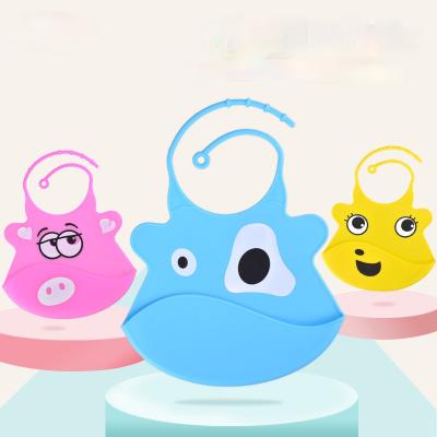China BPA Free Newborn Baby Washable Waterproof Kids Eat Pocket Printed Design Silicone Animal Baby Bibs for sale
