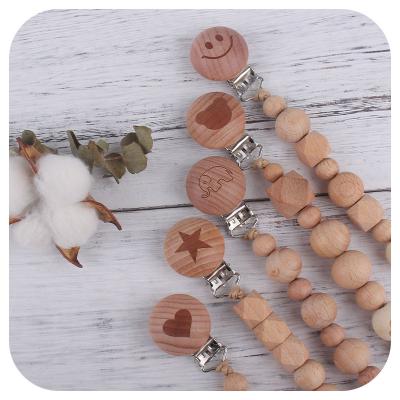 China Wooden Beads Pacifier Chain Kids Toy Custom Silicone Baby Teethers Diy Soft Pacifier Clip Teething Toy for sale