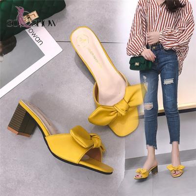 China Slips hot sale sandals for girls women heels design high heel slippers with bow for ladies plus size for sale