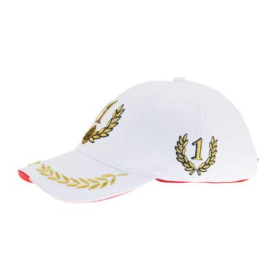 China Customizable White F1 Racing Cap Gold Metallic Embroidered 6 Panels for sale