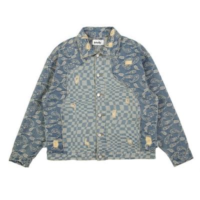 China High Street Fashion Brand Cashew Breathable Western Broken Flower Spliced Denim Jacket Jacket for sale