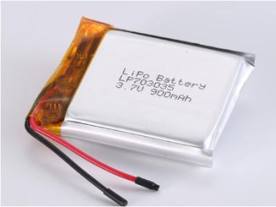 China LP703035 3.7V 900MAH Lithium Polymer Battery with Protected Circuit and Discharging Temperature -20°C To 60°C for sale