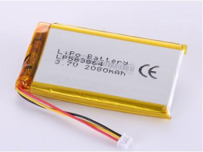 중국 LP583864 3.7V 2080MAH 리온 이온 배터리 제조업체 1 년 유효 기간 3.7V의 개방 전압과 함께 높은 용량 리포 팩 판매용