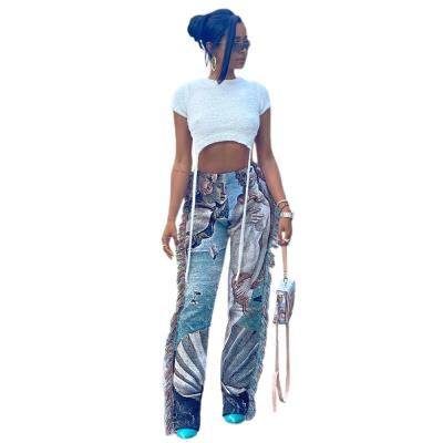 China Winter Breathable Pants For Women Printing Color Paint Tassel Fashion Trousers Pants For Ladies for sale
