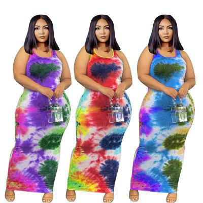 China Hot Selling Summer Plus Size Women F2049 Plus Size Woman Sun Dress Summer Tie Dye Long Dress for sale