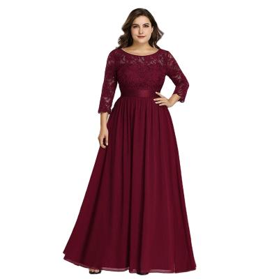 China Brand New Plus Size Wine Red Lace Turtle Neck Women Plus Size Dresses for sale