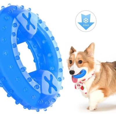 China Dog Chew Ring Freeable Blue Pet Chew Toy Hot Sales TPR Soft Cooling Toy For Puppies Equipped Treats for sale