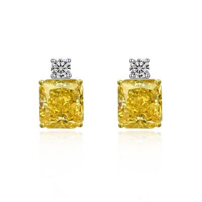 China 2022 Classic Square High Quality Yellow Diamond Stud Earrings 925 Sterling Silver Rhodium Plated Stud Earrings in 18k White Gold for sale