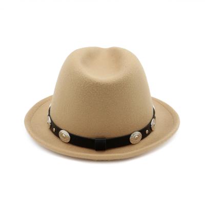 China Plush Newcomer Felt Hat Leather Ribbon Felted Hat Brim Buckle Wool Fashionable Felt Hat for sale