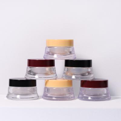 China PS Base Material 10g Mini Travel Size Plastic Cosmetic Cream Pot Jar With Colored Lid For Eye Face Jar Collar Material PS for sale