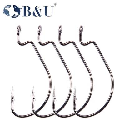 China B&U 50pcs/lot Soft Fishing Worm Netting Hooks Super Wide High Carbon Steel Lock Hooks Lure Softjerk Fishing Tackle EWG 6#-5/0 for sale