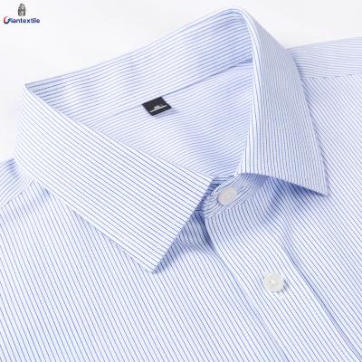 China RTS Anti-Pilling Business Tuxedo Shirt Anti-Wrinkle Light Blue Striped 100% Cotton Women's DP Non Iron Dress Shirt For Women for sale