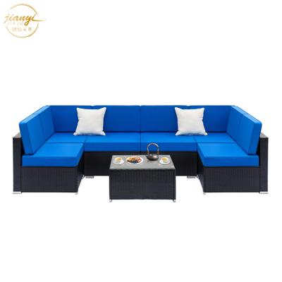 China Modern Black Corner Sofas Coffee Table Weaving Rattan Sofa Set Garden Furniture for sale