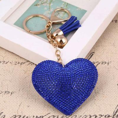 China Promotion Gift PU Heart Shaped Diamond Key Chain Crystal Leather Tassel With Artificial Fur Key Chain for sale