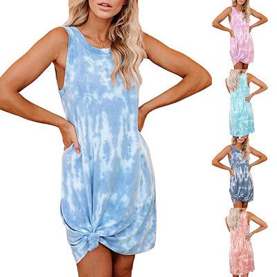 China 2021 Africa Colored Printing Loose Dress Women Breathable Tie Dye Vest Clothing Breathable for sale