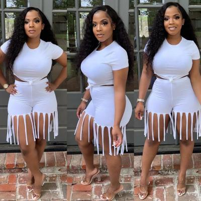 China Breathable Women's Sets For Summer T-shirt Matching Tassel Shorts Women Set Two Piece Set Women 2pcs Set for sale
