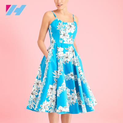China Dry Cleaning Women's Dress Printed Fashionable Lady Floral Midi Dress Polyester Dresses for sale