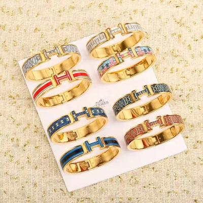 China Stocked fashion high quality stainless steel h letter bracelet 316l enamel color printed bracelet women jewelry factory wholesale for sale