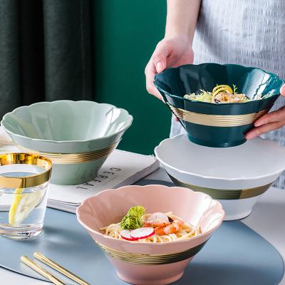 China Stocked AL Ins StyleJapanese Style Of Ceramic Noodle Bowls With Gold Line Ceramic Ramen Bowl for sale