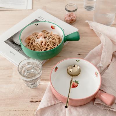 China AL Creative Japanese Ceramic Hand Painted Cute Bowl Viable Noodle Bowl Cooking Rice Bowl With Handle for sale